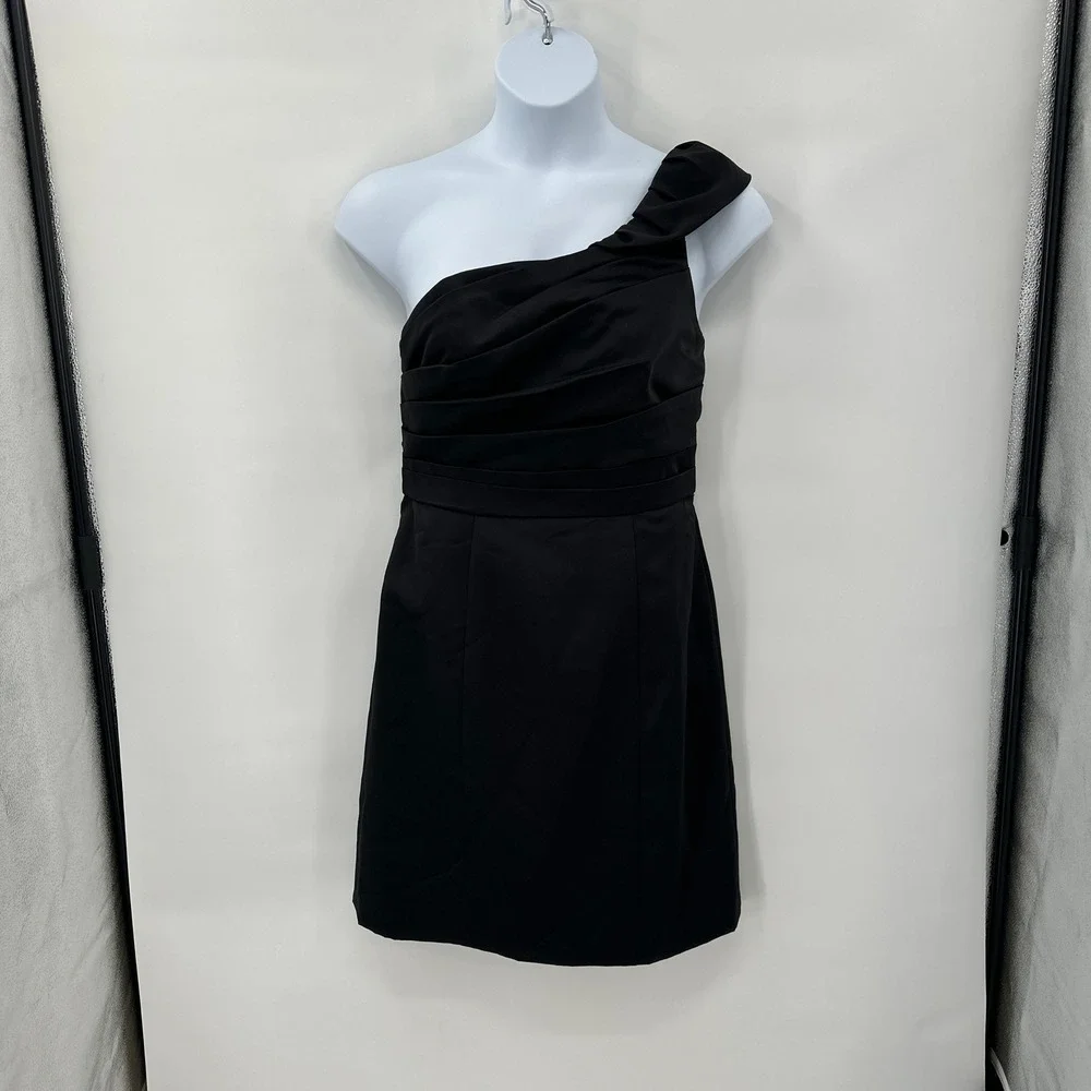 Black One Shoulder‎ Cocktail Dress 12 mini Ruched Formal Wedding Guest Classic